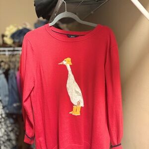 Joules Red Sweater with Goose in Rain Boots